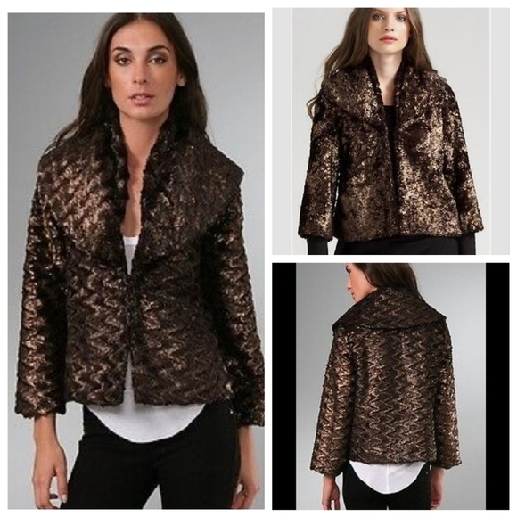 Alice + Olivia Masha Metallic Faux Fur Shawl Collar Jacket - Picture 3 of 17